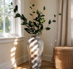 Wholesale Gray Textured Ceramic Vase, Tall Floor Vase with Hand-Painted Cracked Pattern for Home Hotel Decor