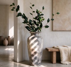 Wholesale Gray Textured Ceramic Vase, Tall Floor Vase with Hand-Painted Cracked Pattern for Home Hotel Decor