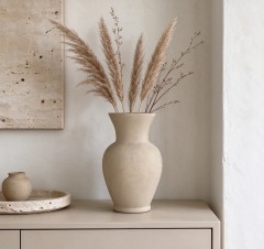 Wholesale Beige Matte Rustic Ceramic Tabletop Vase, Amphora Shaped Wabi Sabi Vase for Dried Flowers Pampas Grass & Home Hotel Decor