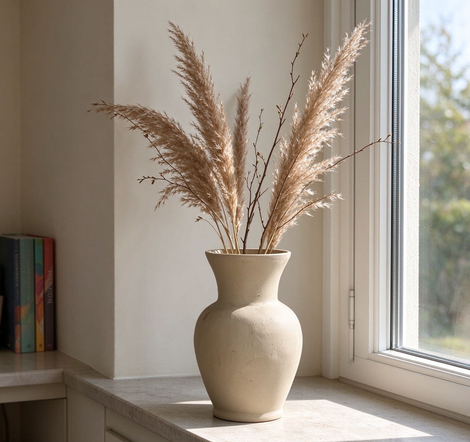 Wholesale Beige Matte Rustic Ceramic Tabletop Vase, Amphora Shaped Wabi Sabi Vase for Dried Flowers Pampas Grass & Home Hotel Decor