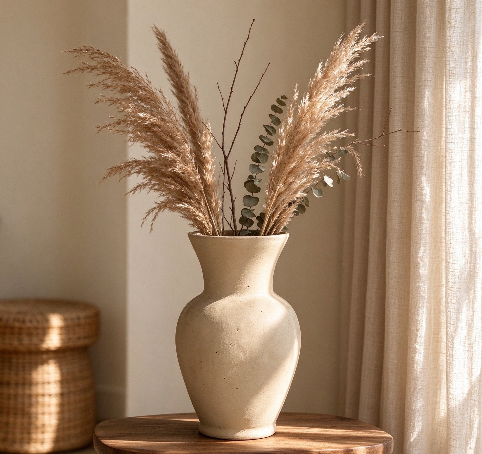 Wholesale Beige Matte Rustic Ceramic Tabletop Vase, Amphora Shaped Wabi Sabi Vase for Dried Flowers Pampas Grass & Home Hotel Decor