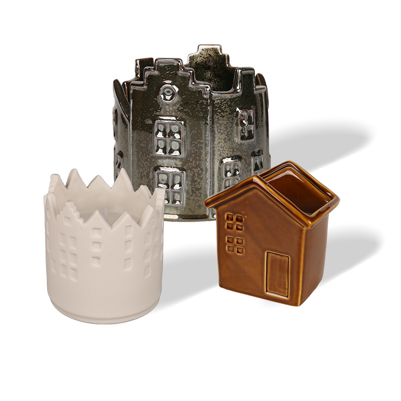 Wholesale House & Castle Shaped Ceramic Tealight Candle Holders, Reactive Glaze Assorted Styles for Home Wedding Holiday Decor & Bulk Gift