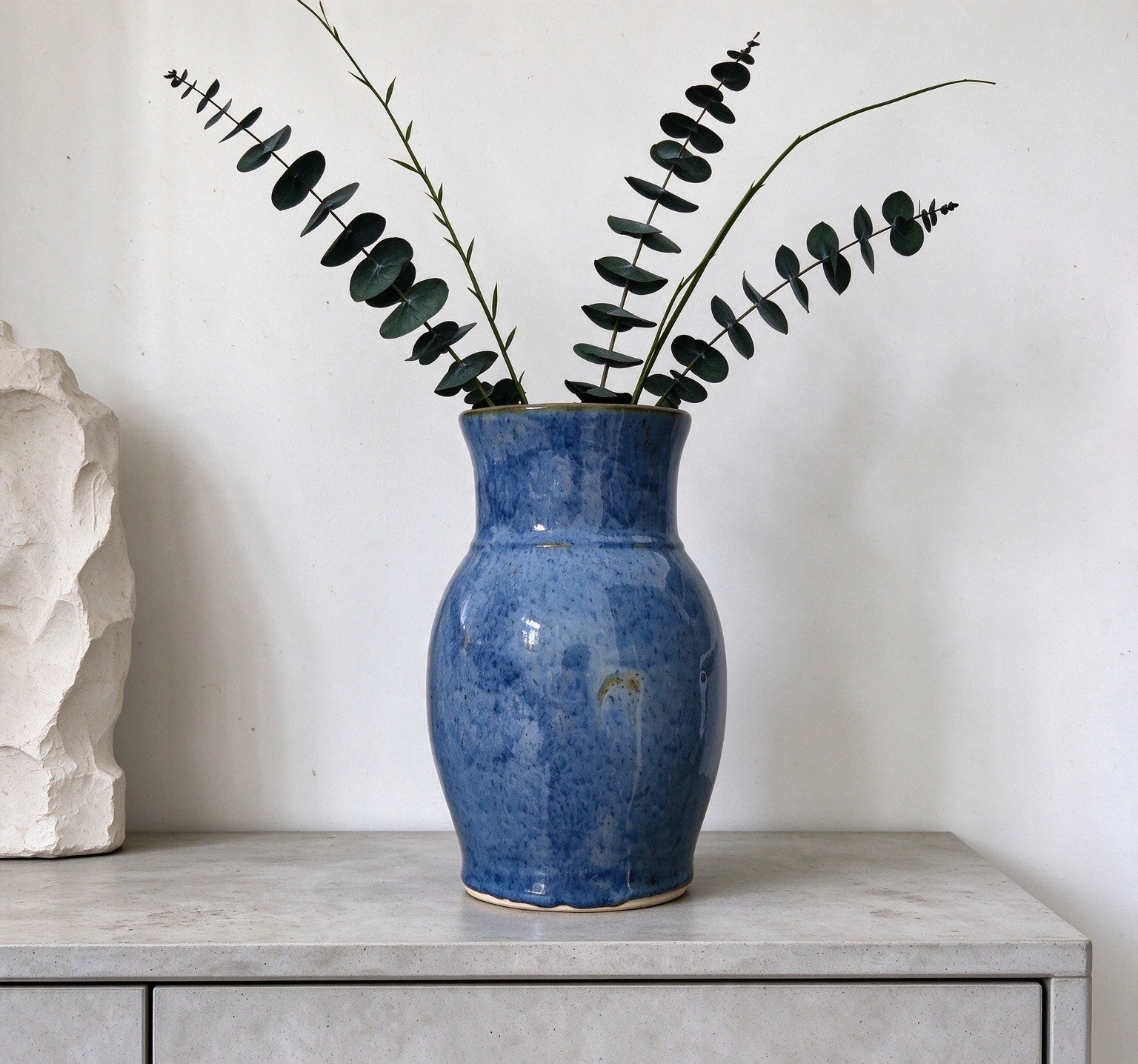 Wholesale Blue Reactive Glaze Ceramic Vase, Hand-Built Tall Vase with Organic Texture for Home Hotel Decor & Flower Arrangement