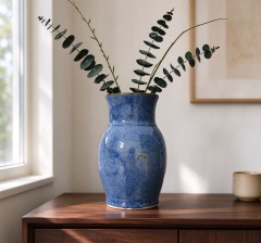 Wholesale Blue Reactive Glaze Ceramic Vase, Hand-Built Tall Vase with Organic Texture for Home Hotel Decor & Flower Arrangement