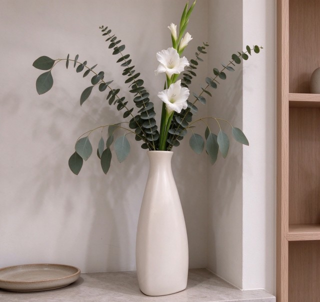 Wholesale White Matte Minimalist Ceramic Vase, Slim Tall Table Vase with Smooth Glaze for Modern Interior Decor
