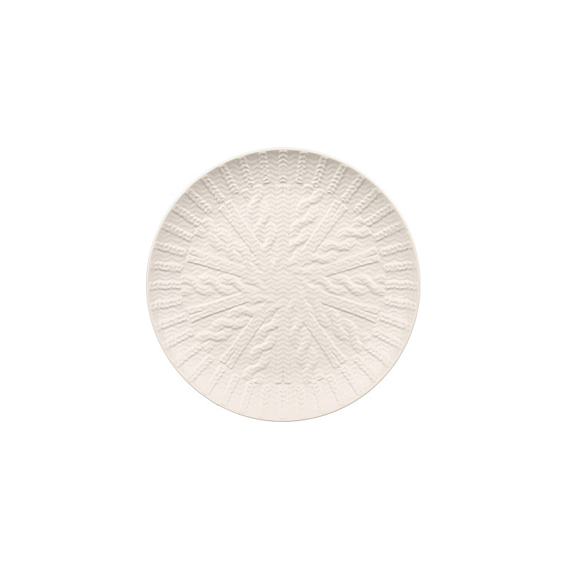 Wholesale Embossed Knitted Texture Ceramic Dinner Plates, Radial Ribbed Glazed Plates for Home Restaurant Hotel Supply