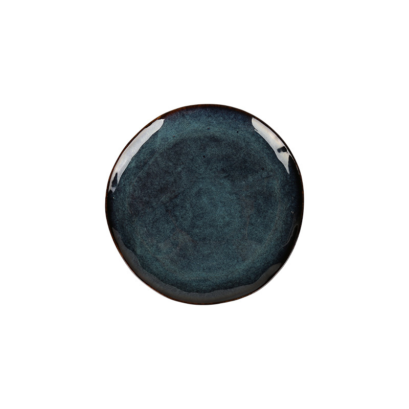 Wholesale Hand-Painted Reactive Glaze Ceramic Plates, Rustic Embossed Stoneware Dinner Plates for Salad Pasta Fruit Home Hotel Restaurant