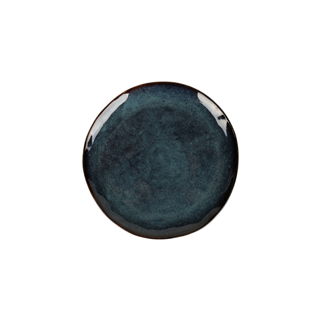 Wholesale Hand-Painted Reactive Glaze Ceramic Plates, Rustic Embossed Stoneware Dinner Plates for Salad Pasta Fruit Home Hotel Restaurant