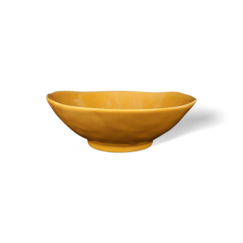 Wholesale Hand-Painted Reactive Glaze Ceramic Bowl, Irregular Rim Stoneware Salad Bowl for Home Hotel Restaurant Supply