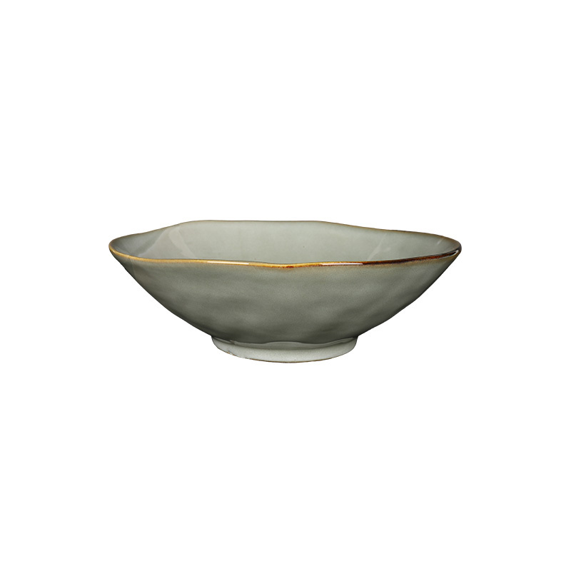 Wholesale Hand-Painted Reactive Glaze Ceramic Bowl, Irregular Rim Stoneware Salad Bowl for Home Hotel Restaurant Supply