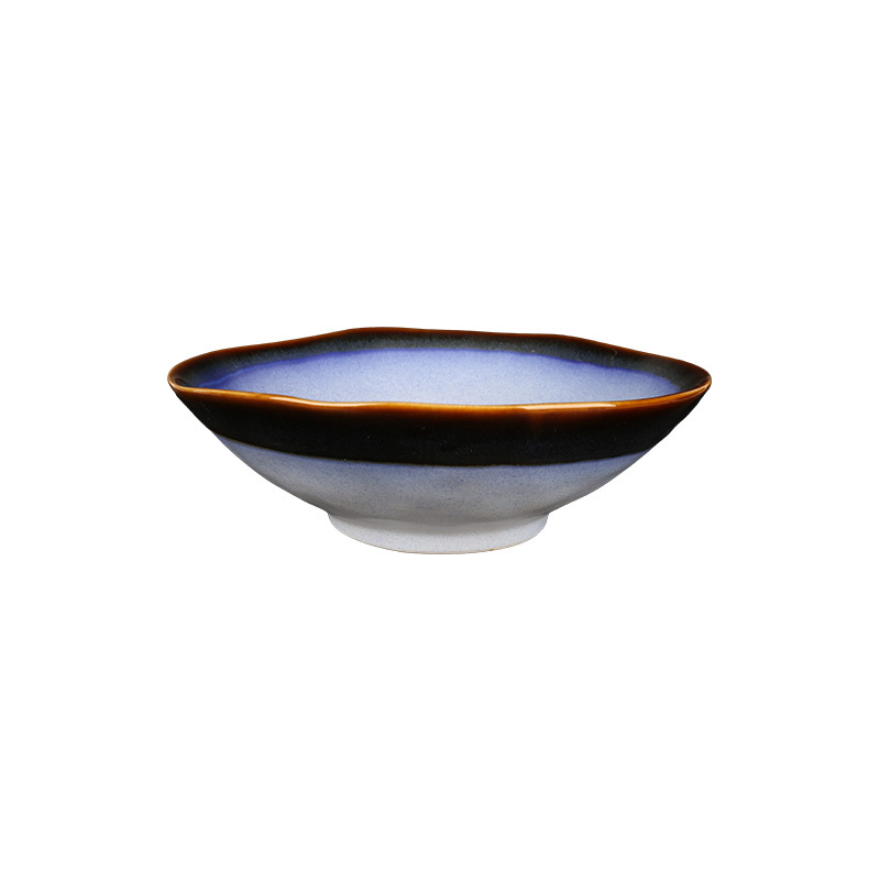 Wholesale Hand-Painted Reactive Glaze Ceramic Bowl, Irregular Rim Stoneware Salad Bowl for Home Hotel Restaurant Supply