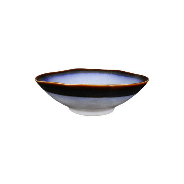Wholesale Hand-Painted Reactive Glaze Ceramic Bowl, Irregular Rim Stoneware Salad Bowl for Home Hotel Restaurant Supply
