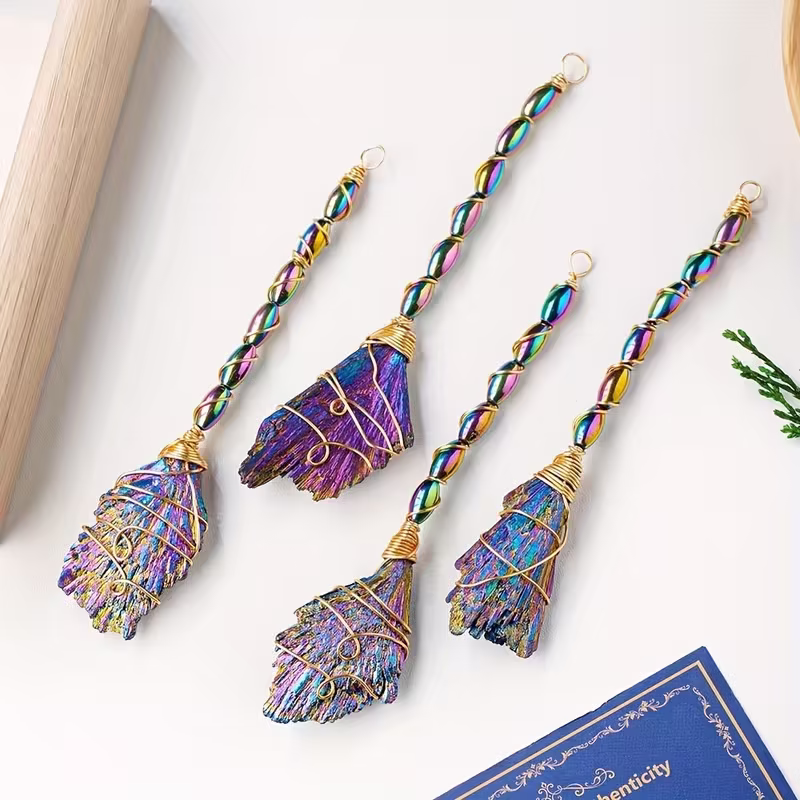Crystal Broomstick Sparkling Blue Feather-