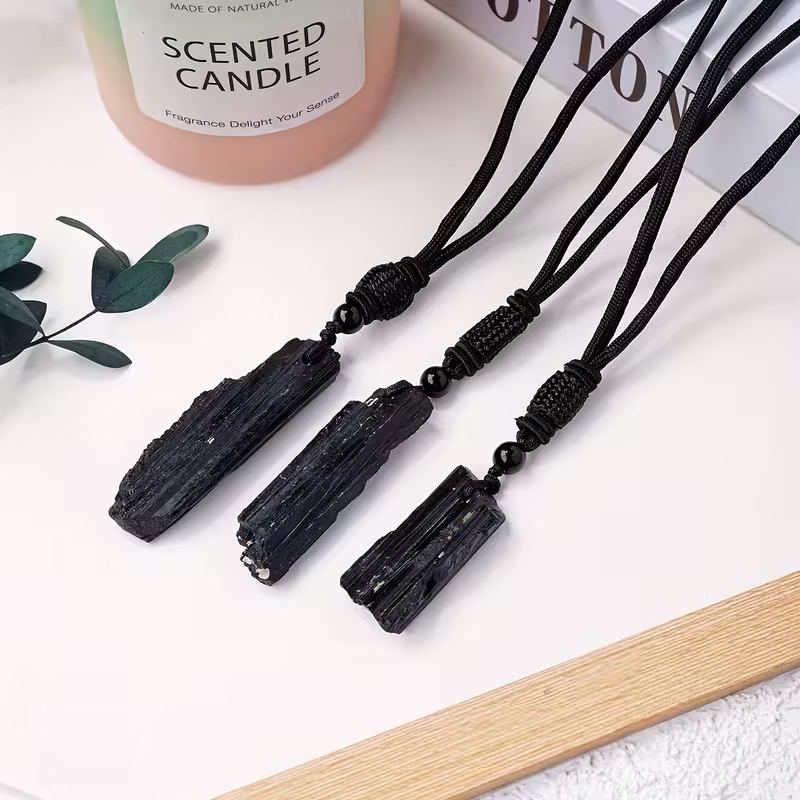 1pc Natural Cryatal Black Raw Stone Pendant Jewelry