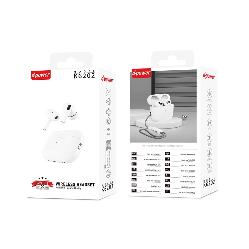 D-Power K6202 Écouteurs Sans Fil Bluetooth | Connexion Stable · Appels Clairs · Confort Toute la Journée