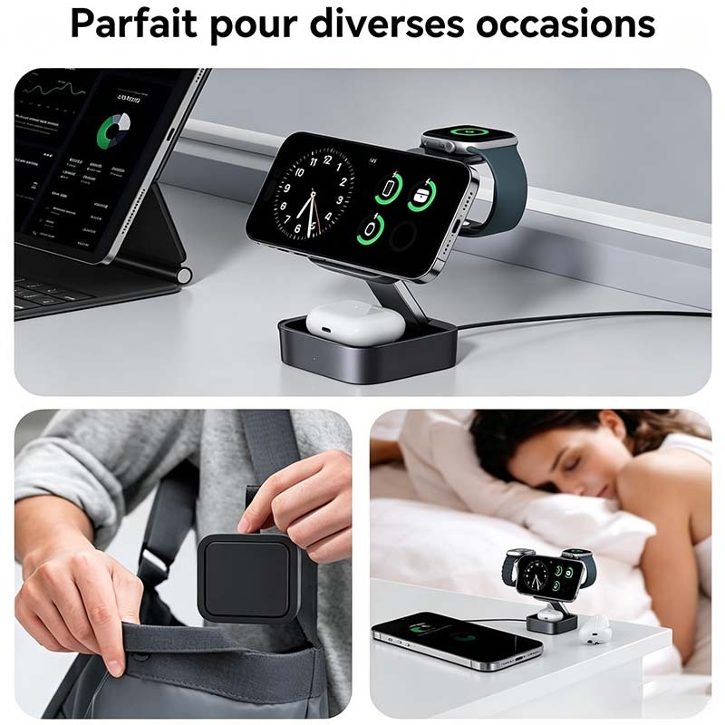 Station de Recharge 3-en-1 Magnétique Pliable pour Apple