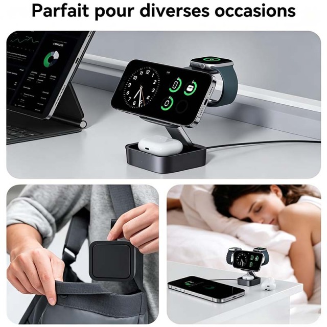 Station de Recharge 3-en-1 Magnétique Pliable pour Apple
