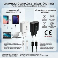 D-Power J8548 25W PD Fast Charger | Kit with USB-C to USB-C Cable | Compatible with Samsung/Apple/Android | CE Certified, Travel-Ready