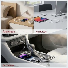 Câble USB Lightning 1M - d-power F6000 - Charge Rapide et Synchronisation de Données - Compatible avec iPhone 14/13/12/11/XS/XR/8/7/6S, iPad, iPod - Protection Contre les Surcharges - Blanc