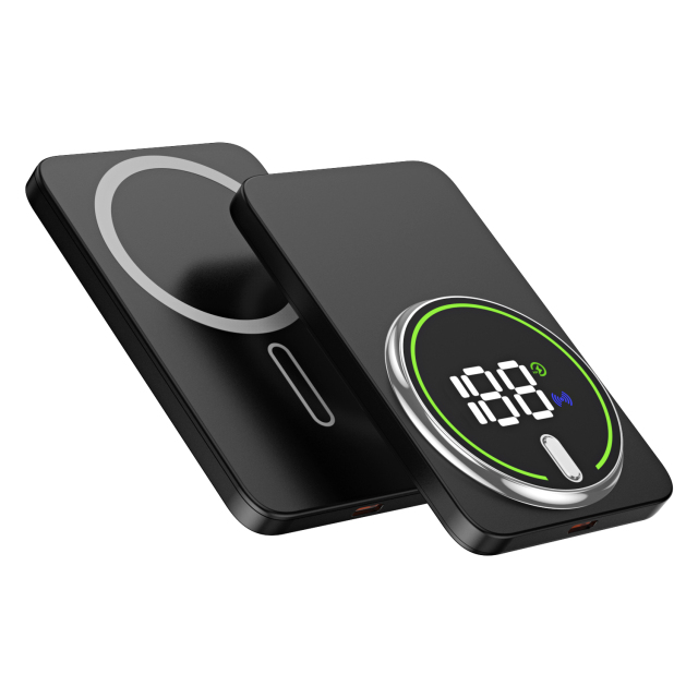 Batterie externe magnétique à charge sans fil GT21, chargeur portable en alliage d'aluminium avec grand écran numérique