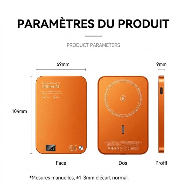 Bloc Batterie Magnétique GT10 Charge Rapide 20W