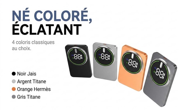 Batterie externe magnétique à charge sans fil GT21, chargeur portable en alliage d'aluminium avec grand écran numérique