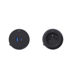 Prise Noir Amovible Type-E+Prise Noir USB (A+C) Amovible