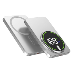 Batterie externe magnétique à charge sans fil GT21, chargeur portable en alliage d'aluminium avec grand écran numérique