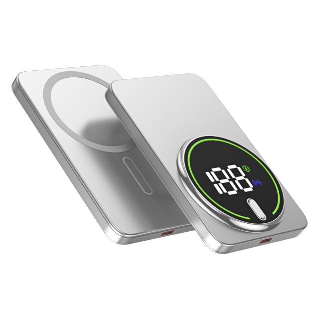 Batterie externe magnétique à charge sans fil GT21, chargeur portable en alliage d'aluminium avec grand écran numérique