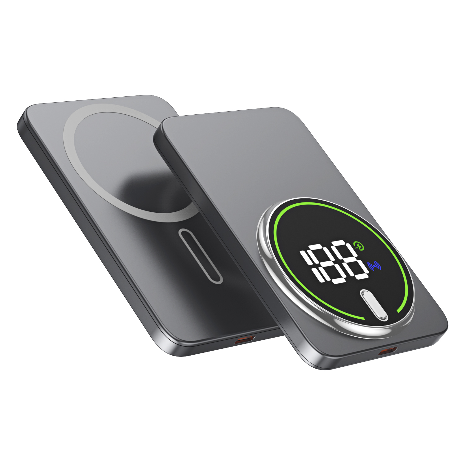 Batterie externe magnétique à charge sans fil GT21, chargeur portable en alliage d'aluminium avec grand écran numérique