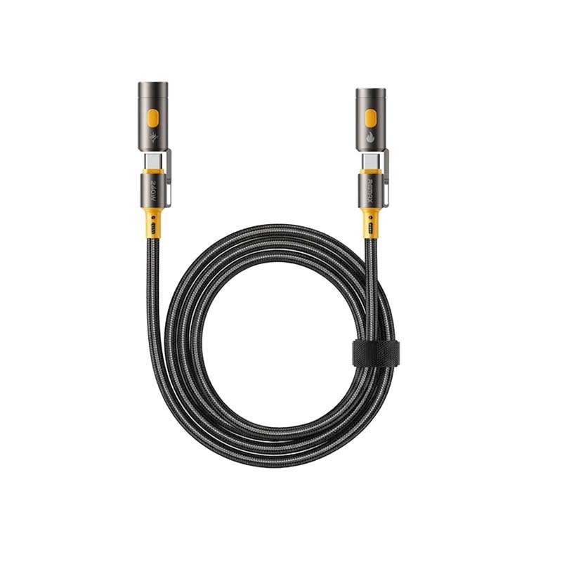 F9206 Câble USB-C vers USB-C 240W, Charge Rapide et Synchronisation de Données 48V 5A, avec Briquet Électrique et Lampe de Poche Intégrés, Câble Tressé en Alliage de Zinc, 1,2 m Noir