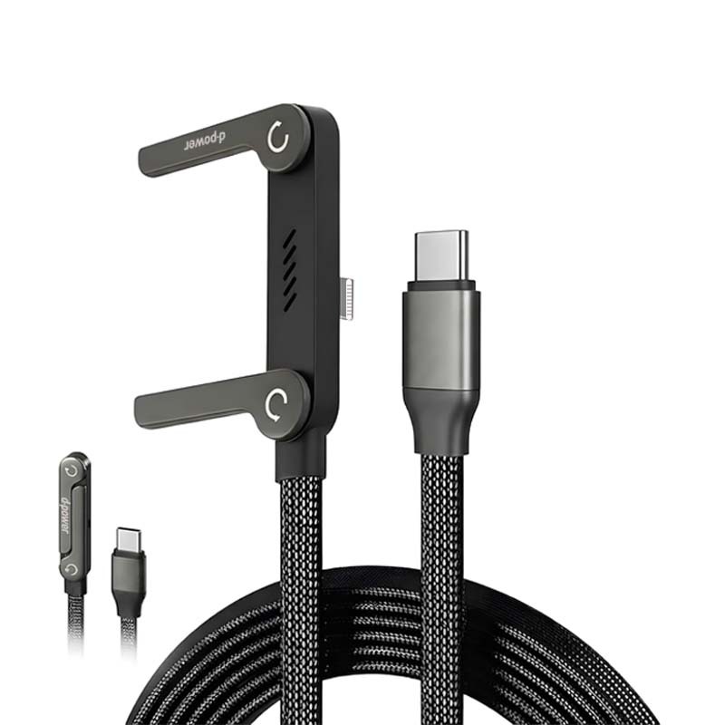 F9205  USB C to Lightning Cable, 27W PD Fast Charging Cord with Built-in Foldable Phone Stand, 360° Rotatable Braided Charger Cable, Right Angle Game-Friendly Design for iPhone iPad