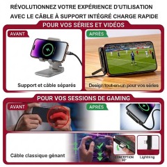 F9205  USB C to Lightning Cable, 27W PD Fast Charging Cord with Built-in Foldable Phone Stand, 360° Rotatable Braided Charger Cable, Right Angle Game-Friendly Design for iPhone iPad