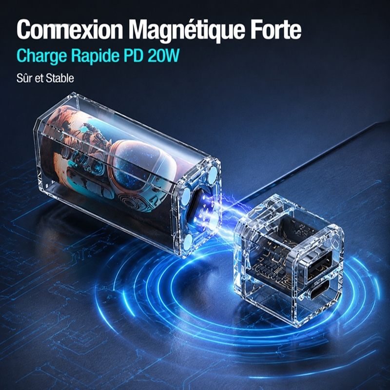 Batterie Externe Modulaire 5000 mAh avec Batterie Amovible, Charge Rapide 22,5 W et Modules Multifonctions