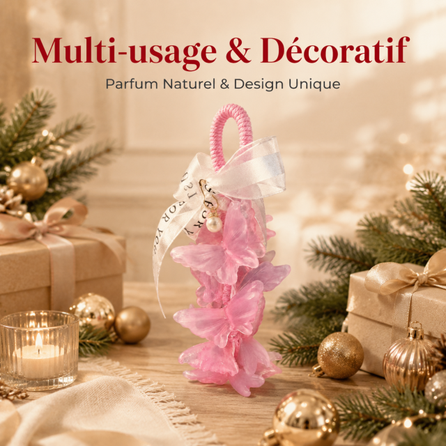 Pendentif parfumé en forme de papillon rose – diffuseur pour armoire et voiture avec perles délicates – pendentif parfumé artisanal longue durée, un cadeau de Noël romantique parfait.