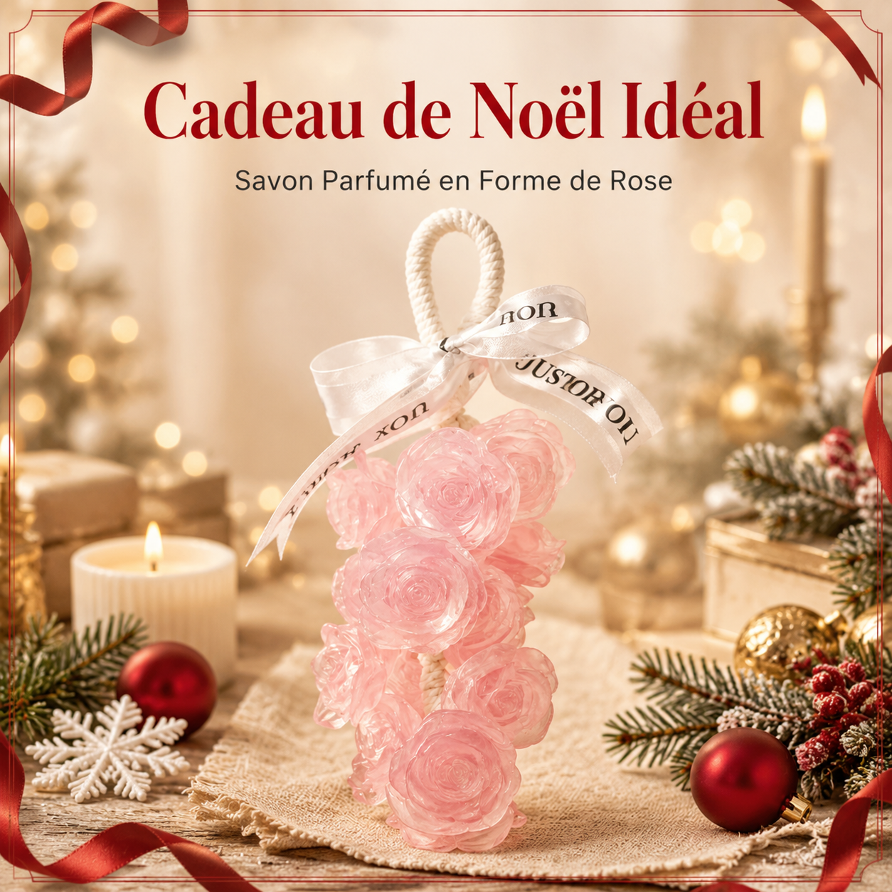 Grappe de Savons Parfumés en Forme de Roses Rose Poudré – Savon Suspendu Translucide à la Rose avec Corde – Idée Cadeau Originale & Raffinée pour Femme, Décoration & Soin du Corps