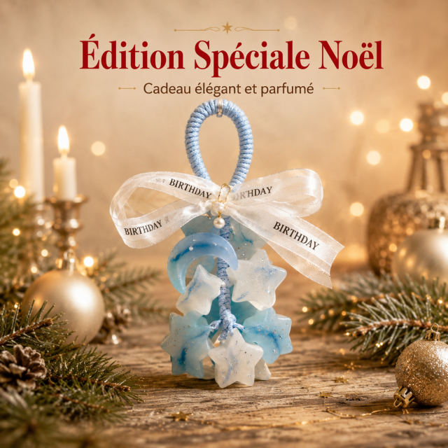 Grappe de Savon Artisanal Étoile & Lune – Pendentif Parfumé au Raisin & Huiles Essentielles, Texture Cristalline – Diffuseur d'Ambiance 2-en-1 pour Dressing, Voiture, Noël & Anniversaire