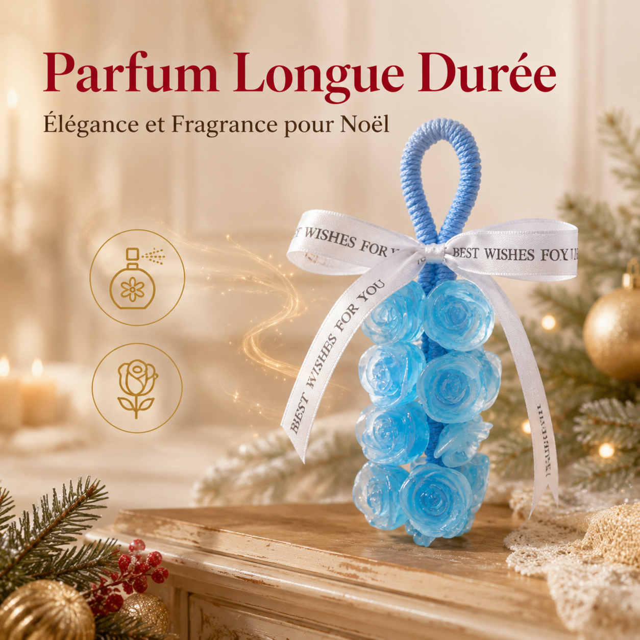 Grappe de Savons Parfumé Bleu Azur en Forme de Roses – Pendentif Aromatique Suspendu Translucide pour Maison, Armoire & Sapin de Noël – Idée Cadeau Féerique & Décoration Élégante