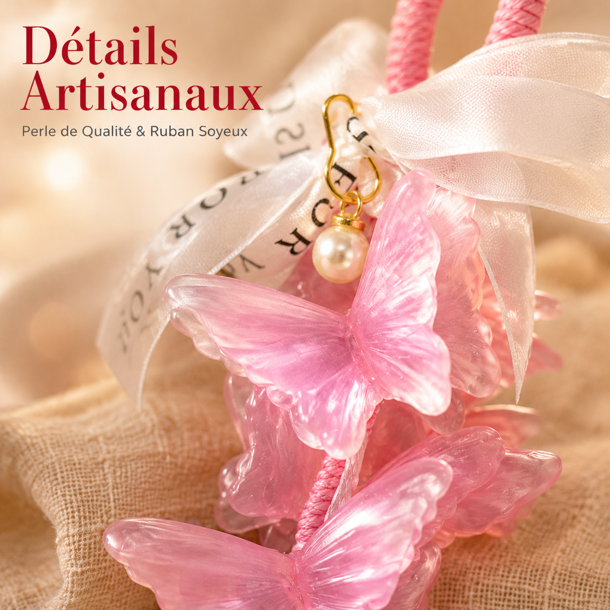 Pendentif parfumé en forme de papillon rose – diffuseur pour armoire et voiture avec perles délicates – pendentif parfumé artisanal longue durée, un cadeau de Noël romantique parfait.