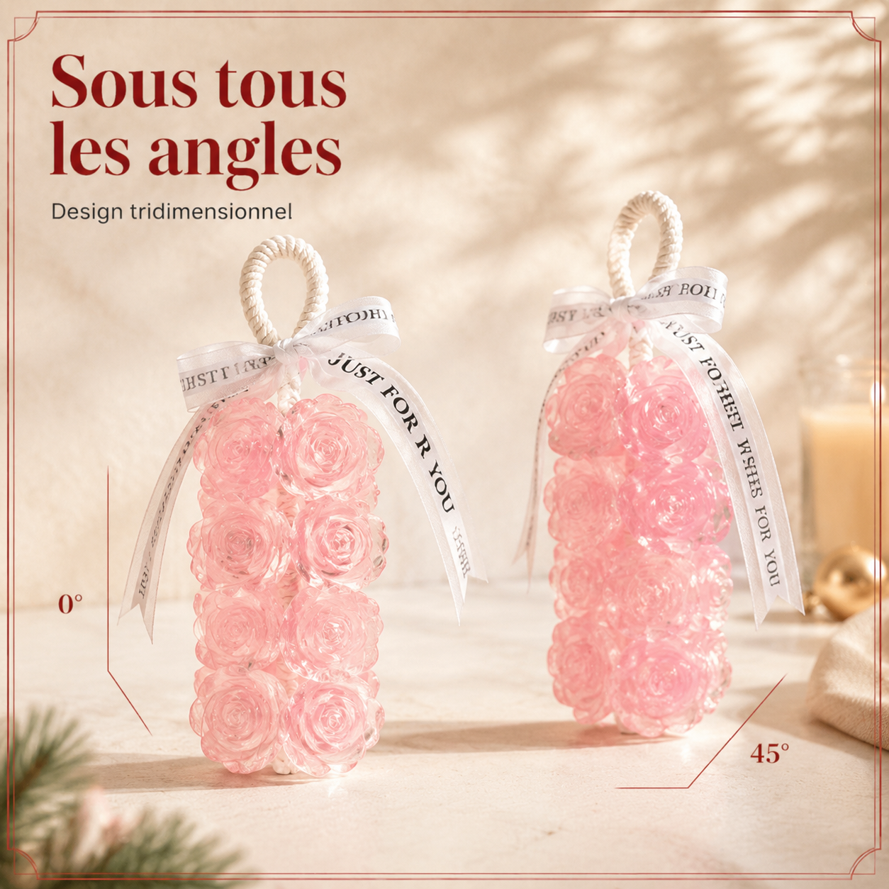 Grappe de Savons Parfumés en Forme de Roses Rose Poudré – Savon Suspendu Translucide à la Rose avec Corde – Idée Cadeau Originale & Raffinée pour Femme, Décoration & Soin du Corps