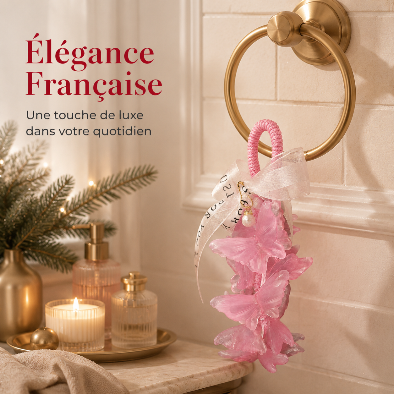 Pendentif parfumé en forme de papillon rose – diffuseur pour armoire et voiture avec perles délicates – pendentif parfumé artisanal longue durée, un cadeau de Noël romantique parfait.