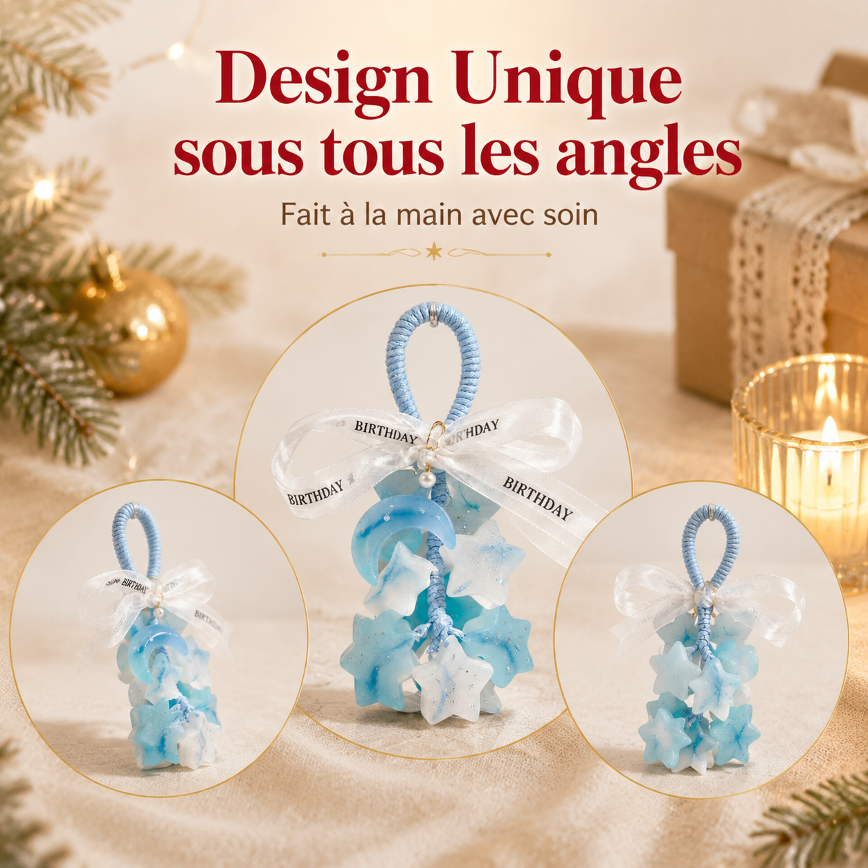 Grappe de Savon Artisanal Étoile & Lune – Pendentif Parfumé au Raisin & Huiles Essentielles, Texture Cristalline – Diffuseur d'Ambiance 2-en-1 pour Dressing, Voiture, Noël & Anniversaire
