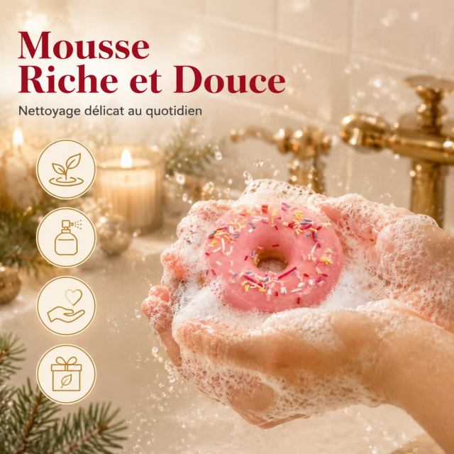 Lot de Savons Artisanaur en Forme de Donuts – Savons Gourmands Parfumés avec Glaçage & Pépites – Mousse Riche & Hydratante pour Mains et Corps – Idée Cadeau Originale & Fun pour Noël et Anniversaire