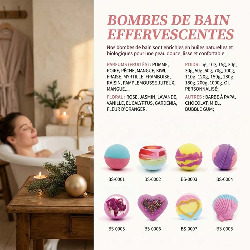 Coffret Bombes de Bain Artisanales, Boules Effervescentes aux Huiles Essentielles Naturelles pour Bain Spa Relaxant
