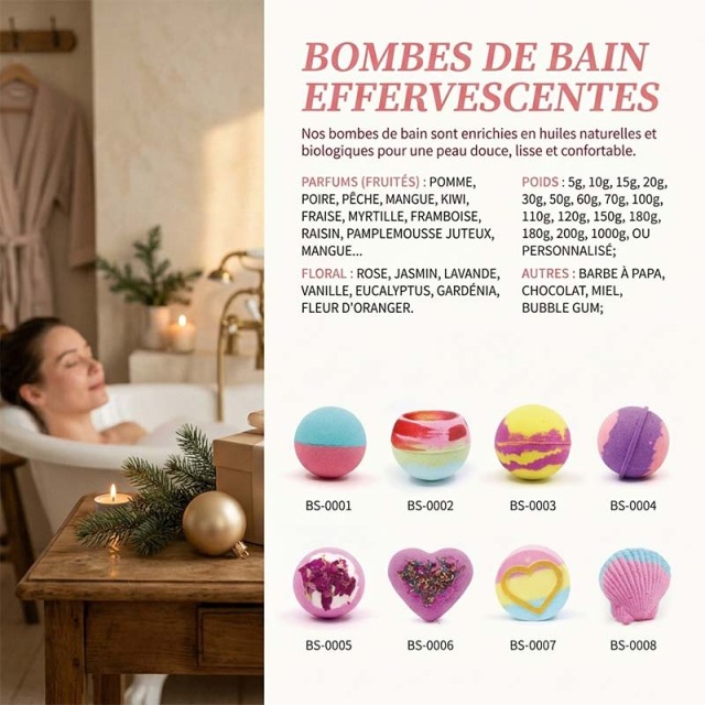 Coffret Bombes de Bain Artisanales, Boules Effervescentes aux Huiles Essentielles Naturelles pour Bain Spa Relaxant