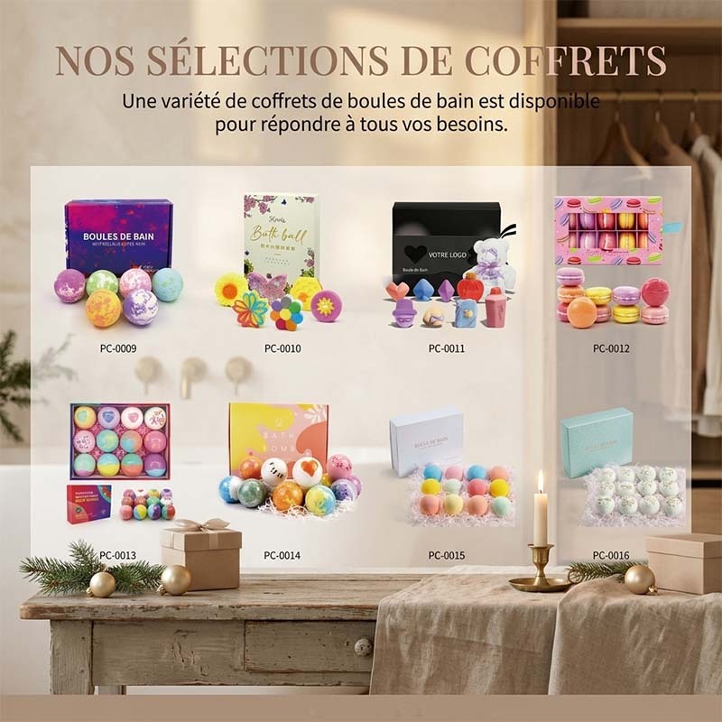 Coffret Bombes de Bain Artisanales, Boules Effervescentes aux Huiles Essentielles Naturelles pour Bain Spa Relaxant