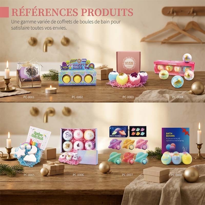 Coffret Bombes de Bain Artisanales, Boules Effervescentes aux Huiles Essentielles Naturelles pour Bain Spa Relaxant