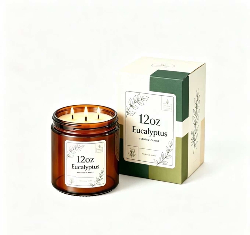 Bougie Parfumée à l’Eucalyptus 12oz, Bougie 3 Mèches en Pot Ambré, Parfum d’ambiance longue durée pour Chambre Salon Bureau, Coffret Cadeau Luxe Noël & Anniversaire