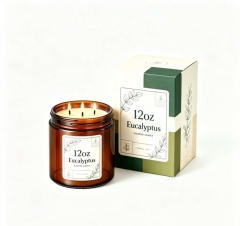Bougie Parfumée à l’Eucalyptus 12oz, Bougie 3 Mèches en Pot Ambré, Parfum d’ambiance longue durée pour Chambre Salon Bureau, Coffret Cadeau Luxe Noël & Anniversaire