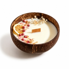 Handmade Coconut Shell Soy Candle | Natural Dried Flower Wooden Wick Scented Candle, Eco Friendly Safe for Family Baby Pet